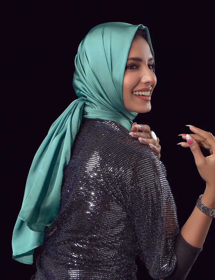 Stain Silk Hijab/Stoler - Turquoise