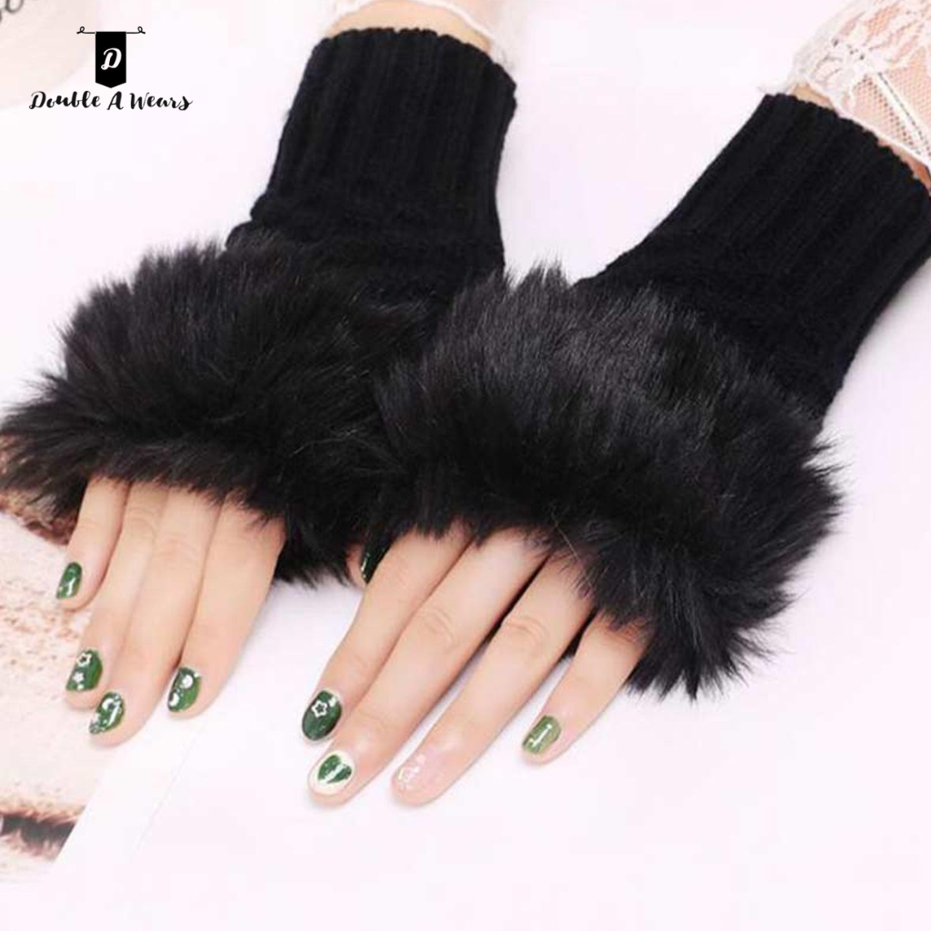 Black Winter Wool Gloves For Women & Girls