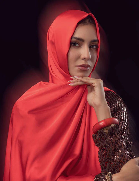 Stain Silk Hijab/Stoler - Apple Red