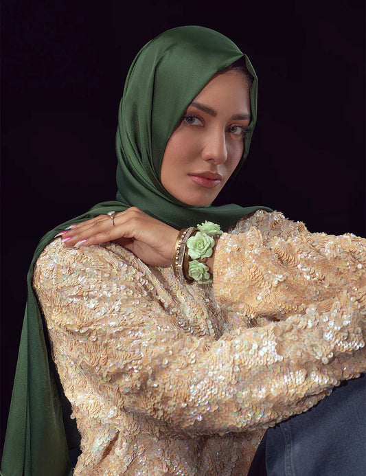 Stain Silk Hijab/Stoler - Evergreen