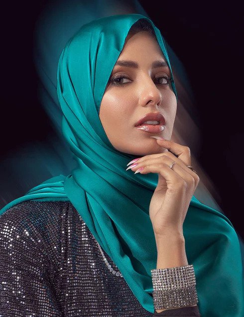 Stain Silk Hijab/Stoler - Teal Blue