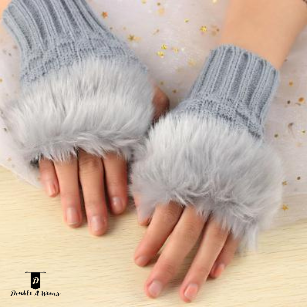 Grey Winter Wool Gloves For Women & Girls
