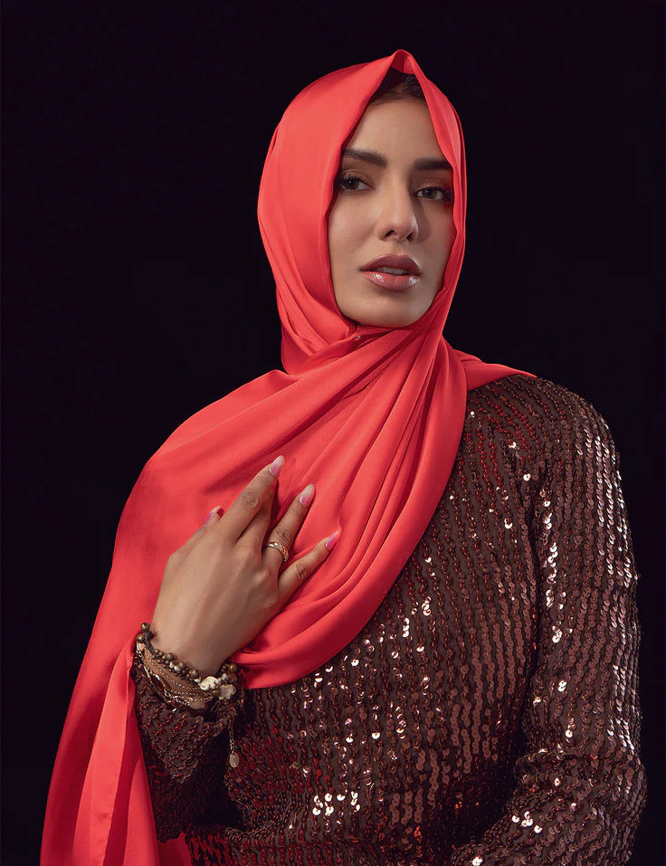 Stain Silk Hijab/Stoler - Apple Red