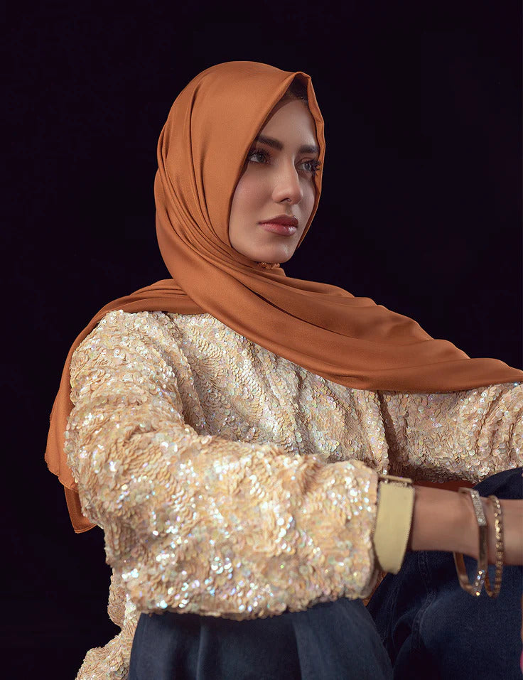 Stain Silk Hijab/Stoler - Bronze