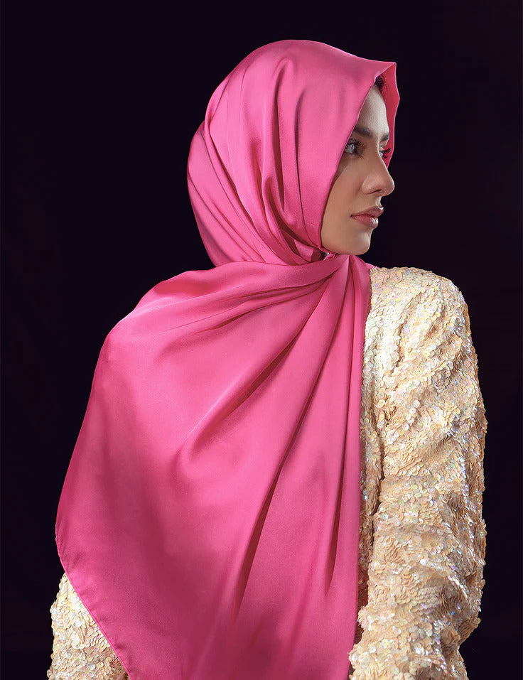 Stain Silk Hijab/Stoler - Hot Pink