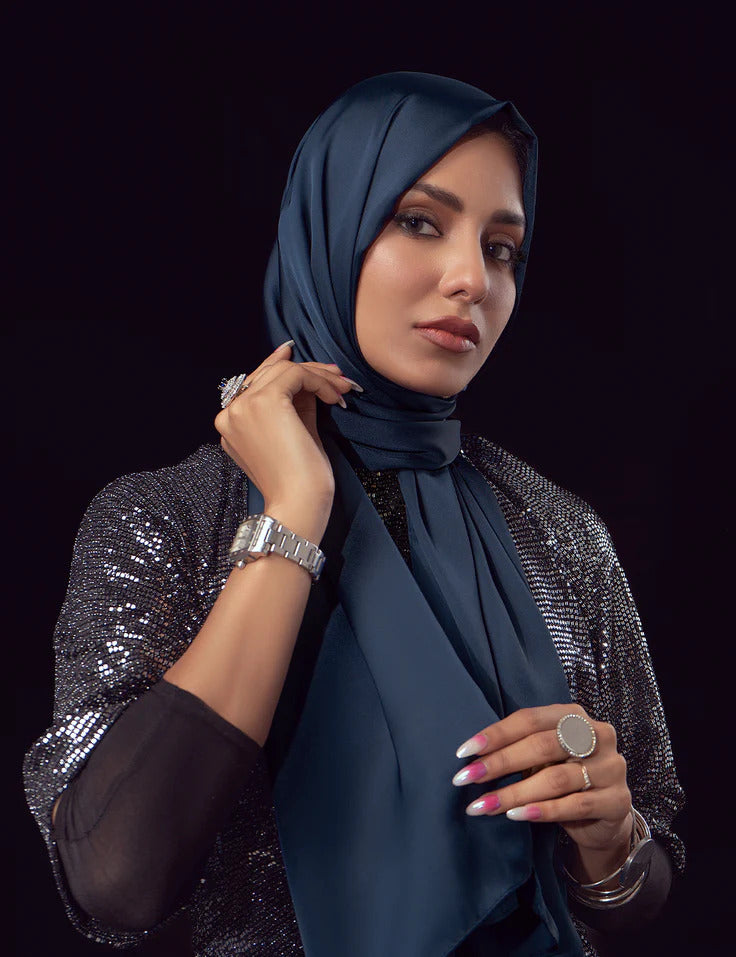 Stain Silk Hijab/Stoler - Navy